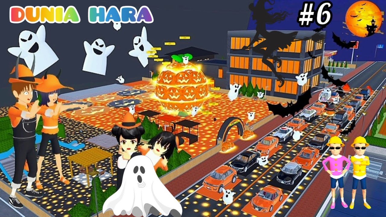 Yuta Black Vs Mio Oren Halloween kumpul mobil Parkour Labu Raksasa | Sakura School Simulator
