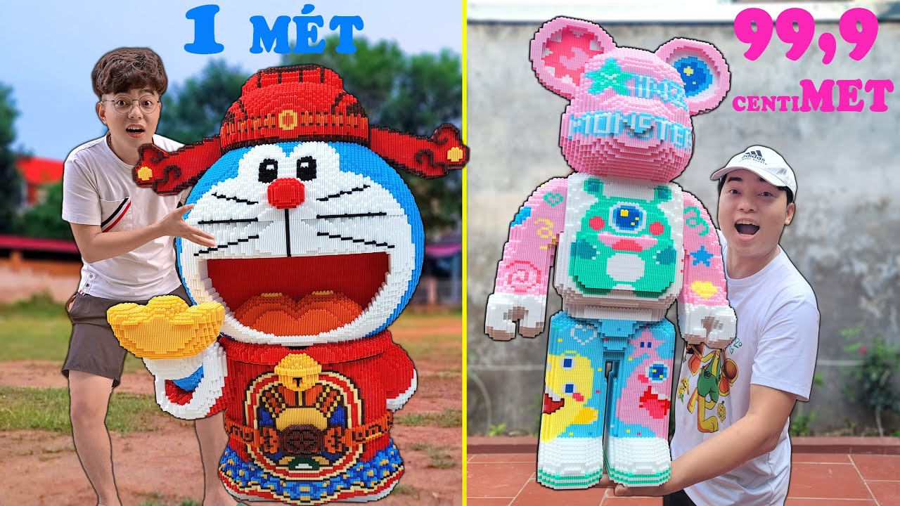 HẢI CỦ CẢI THẮNG TÊ TÊ THỬ THÁCH 24H LẮP LEGO  DORAEMON VÀ BEARBRICK CAO 1 MÉT