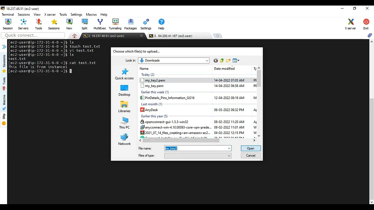 How to copy files or directories between two AWS EC2 Linux instances