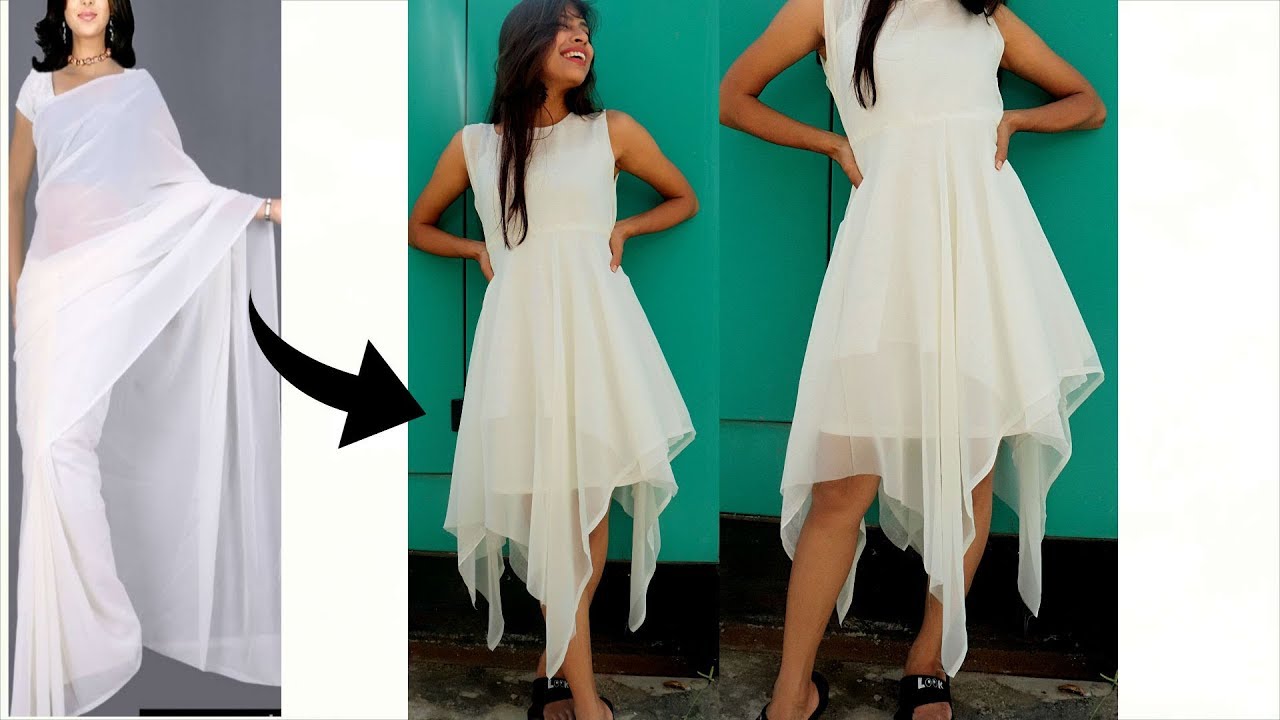 Convert SAREE/Left Over Fabric into ZIGZAG Dress | Diy up down/ low high Dress