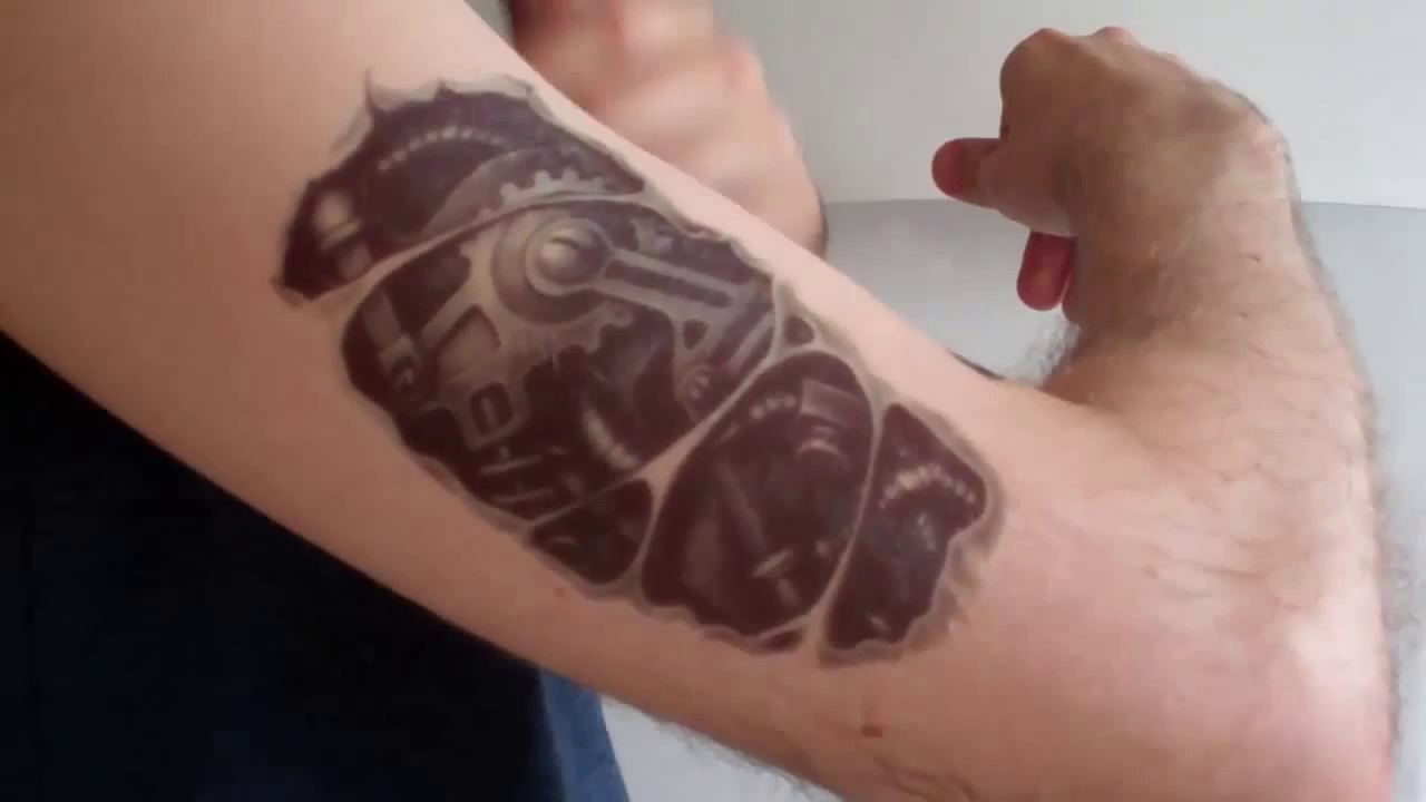 How to apply Terminator Robot Steam Punk Gears Arm Fake DIY Temporary Tattoo Stickers Review