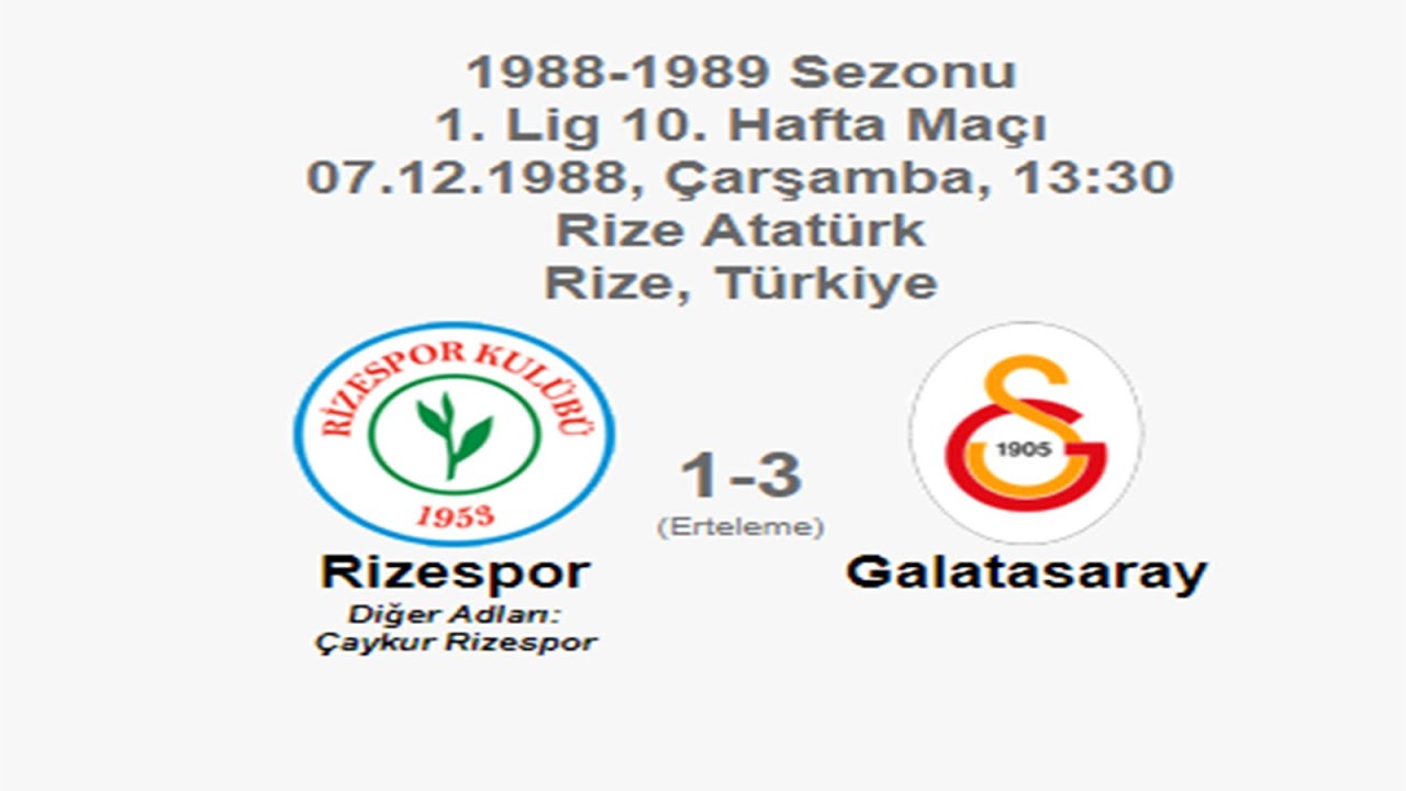 Rizespor 1-3 Galatasaray 07.12.1988 - 1988-1989  Turkish 1st League Matchday 10