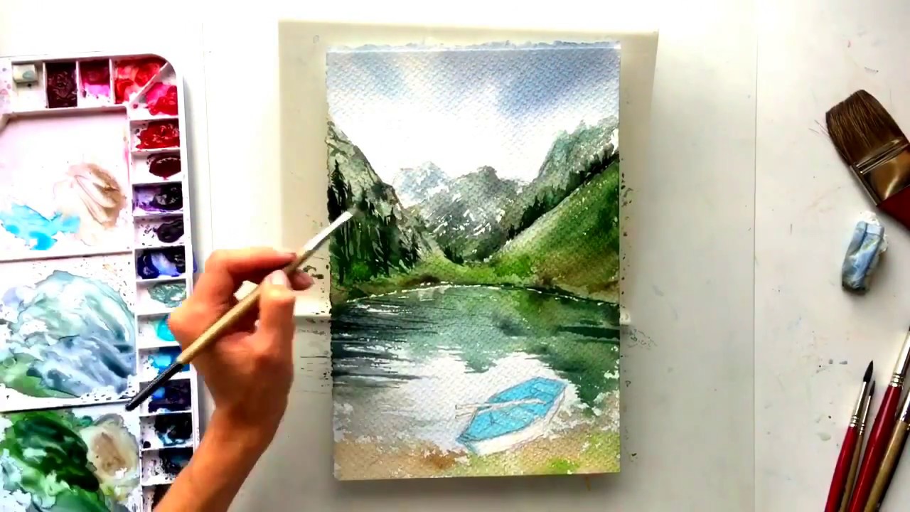 Рисуем горы акварелью watercolor painting