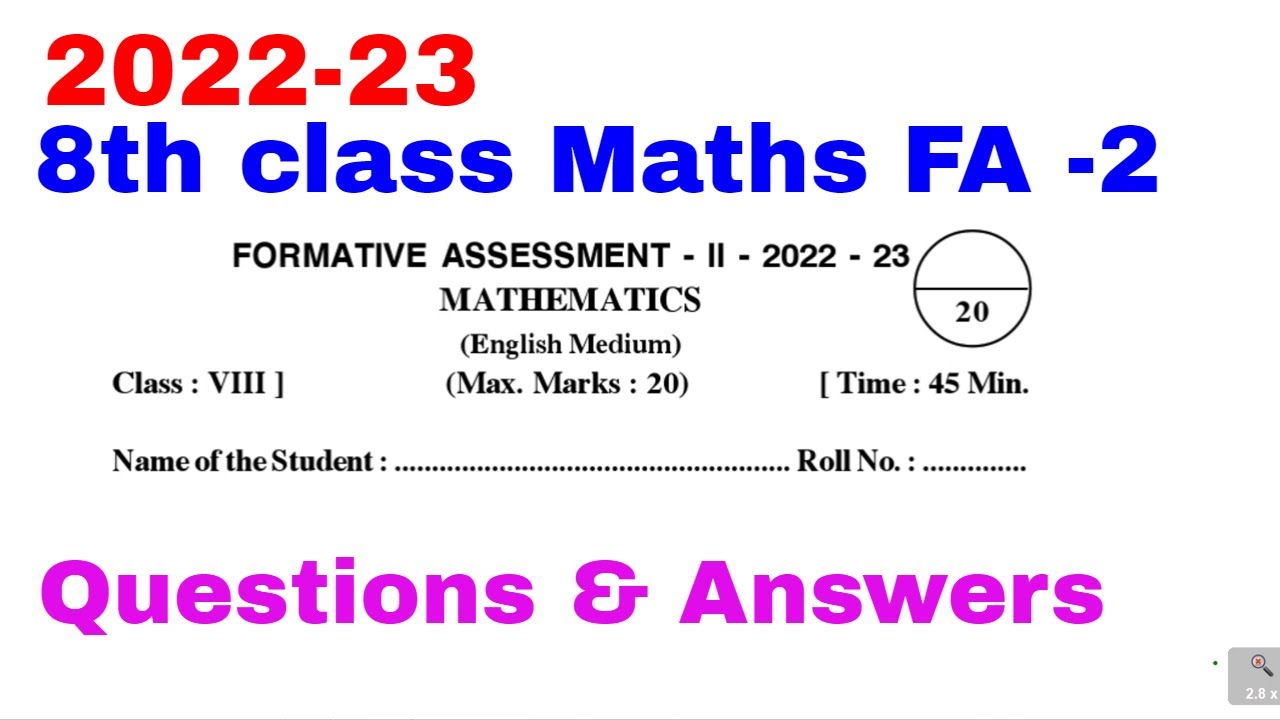 FA 2 Exam 8th Class  MATHS 2022-23 Exam paper and Solutions