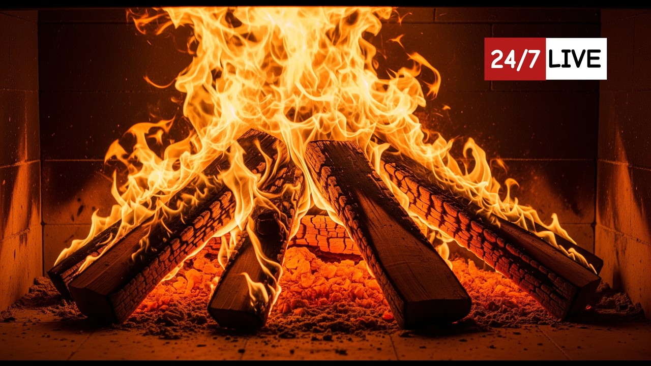 ​🔴 LIVE 24/7 Warm Fireplace ASMR – Crackling Logs for Study, Sleep & Meditation (No Music)