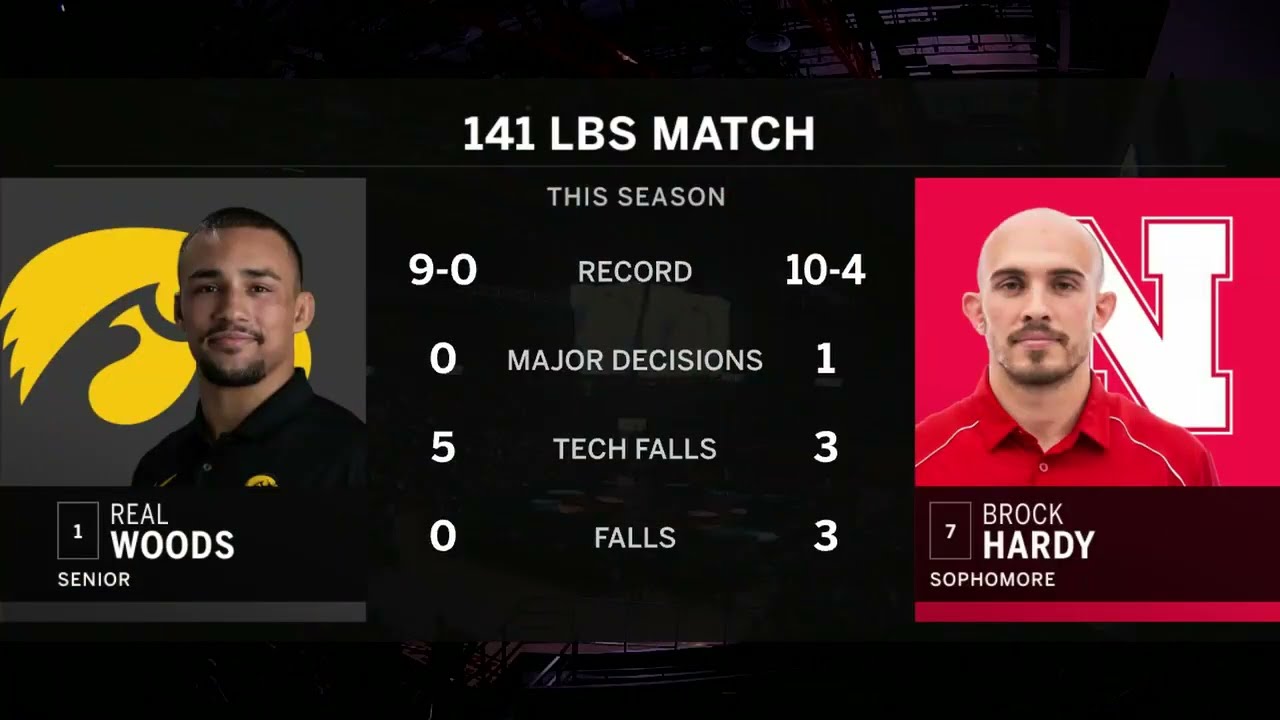 141 LBs: Nebraskaa's Brock Hardy vs. Iowa's Real Woods | Big Ten Wrestling | Jan. 12, 2024
