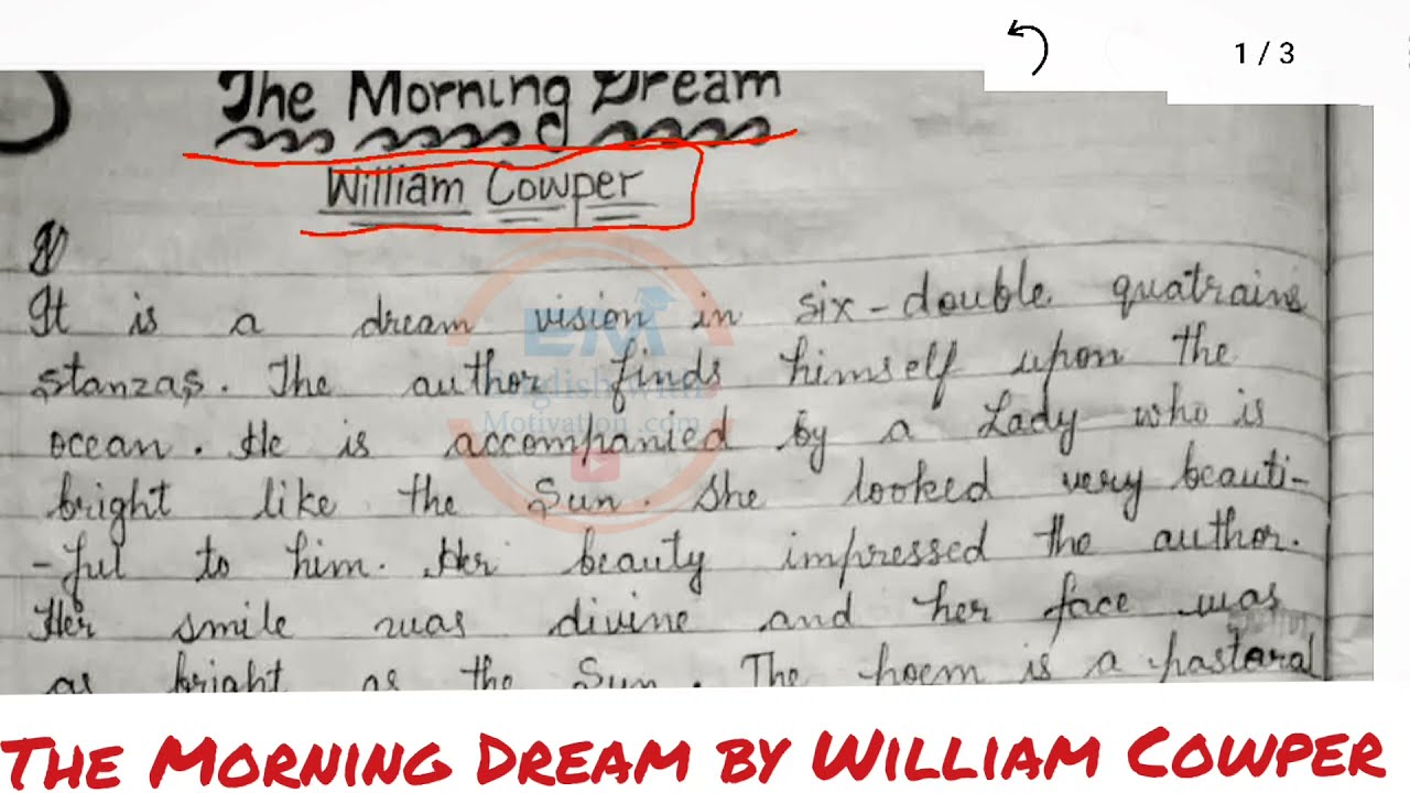 The Morning Dream #William_Cowper #summary #notes #pdf #explanation #hindi #live #skmu #semester3