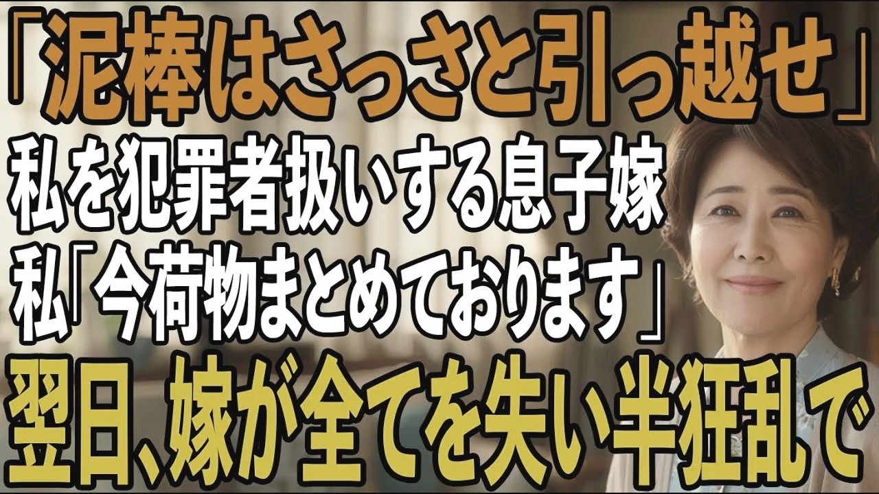 「泥棒はさっさと引っ越せよ」同居中の私を犯罪者扱いして私を追い出す息子嫁。私「今荷物まとめています」→翌日、息子嫁が慌てた様子で私に「お義母さんの資産て...」【シニアライフ】【60代以上の方へ】