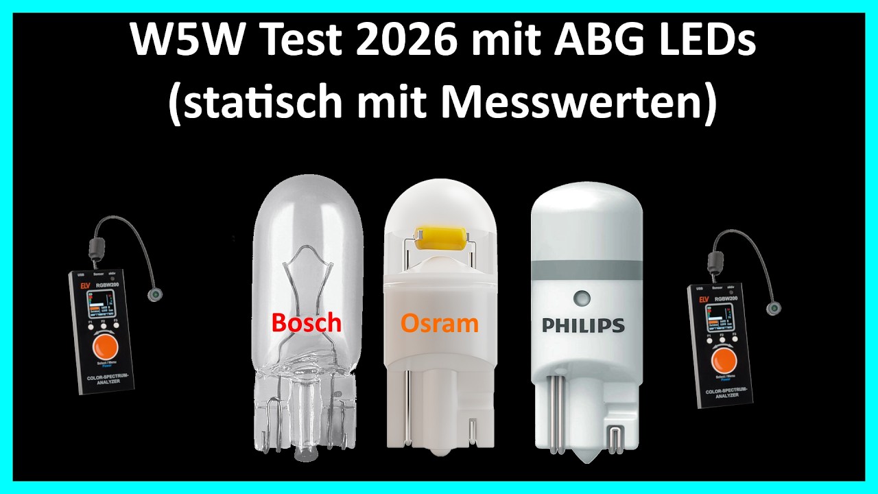 W5W Test 2026 mit ABG LEDs (statisch mit Messwerten)
