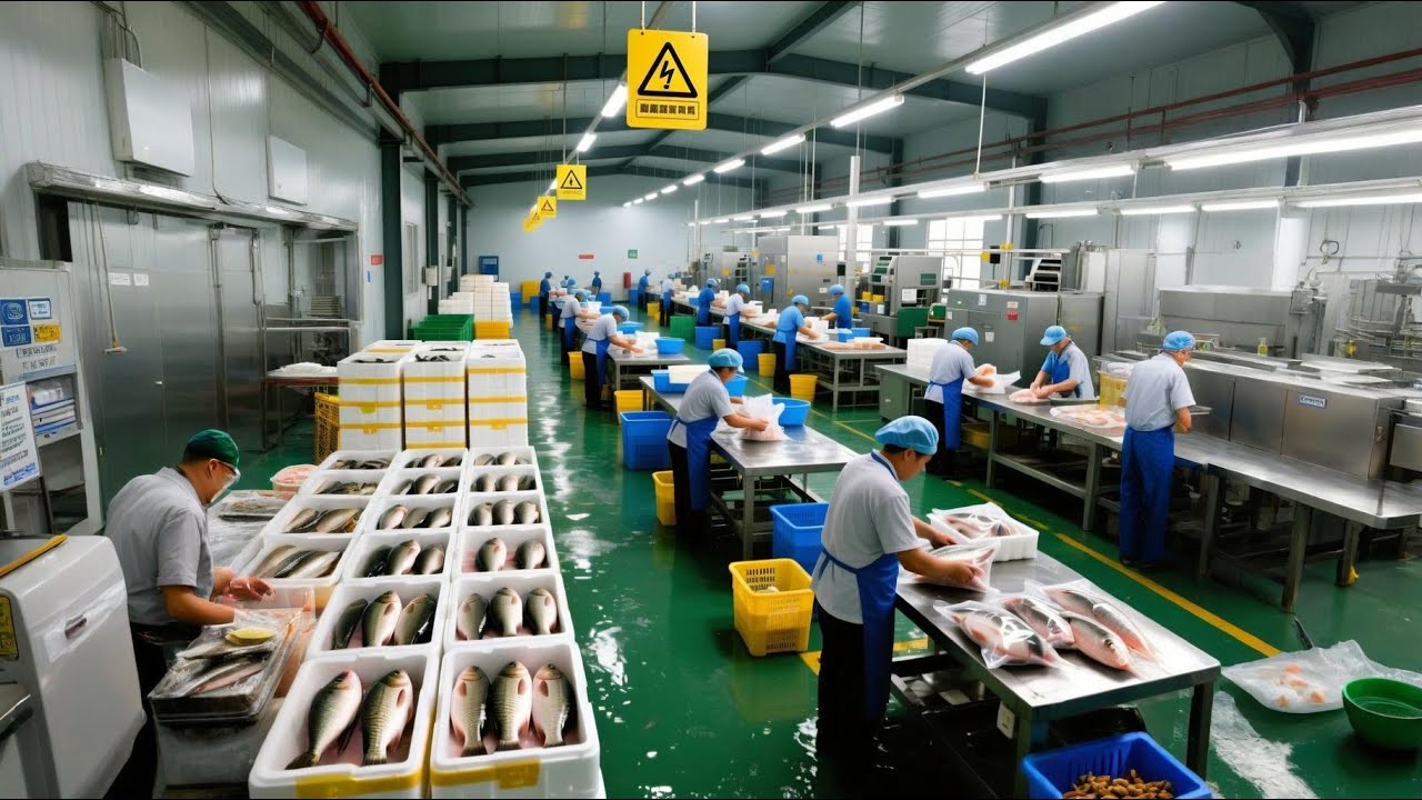 Complete Process of Tilapia Processing in a Factory, Tilapia Processing Line, 