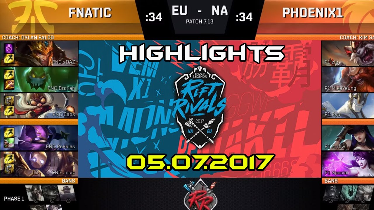 FNC vs P1 Highlights | Rift Rivals EU & NA 2017 Day 1 | Fnatic vs Phoenix1