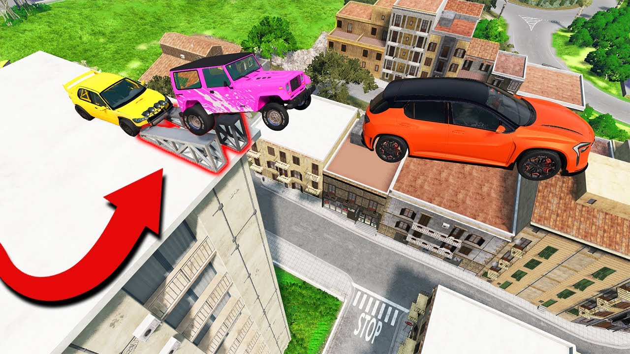 Cars VS High Buildings - Trucks, School Buses, Police Cars and more.. - BeamNG.Drive