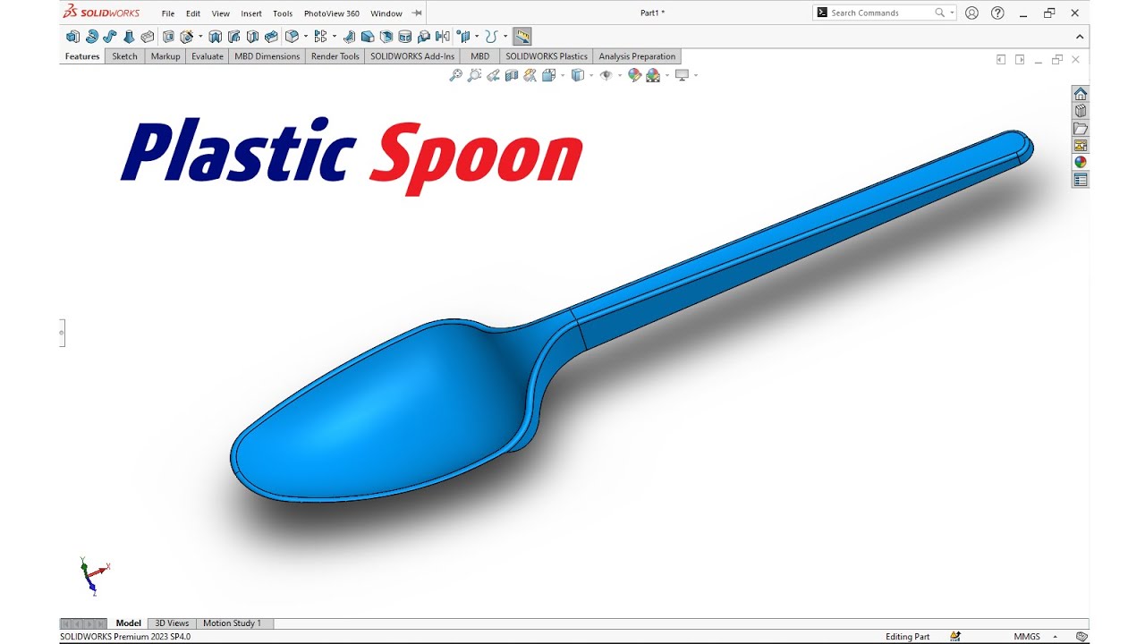 3D Modeling a Plastic Spoon in SolidWorks || A Beginner's Guide