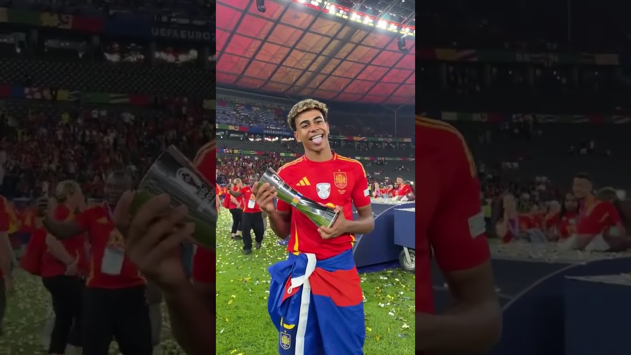 Lamine Yamal celebrating his first Trophy in Euro champion 2024 #spain #england #football #final #bd