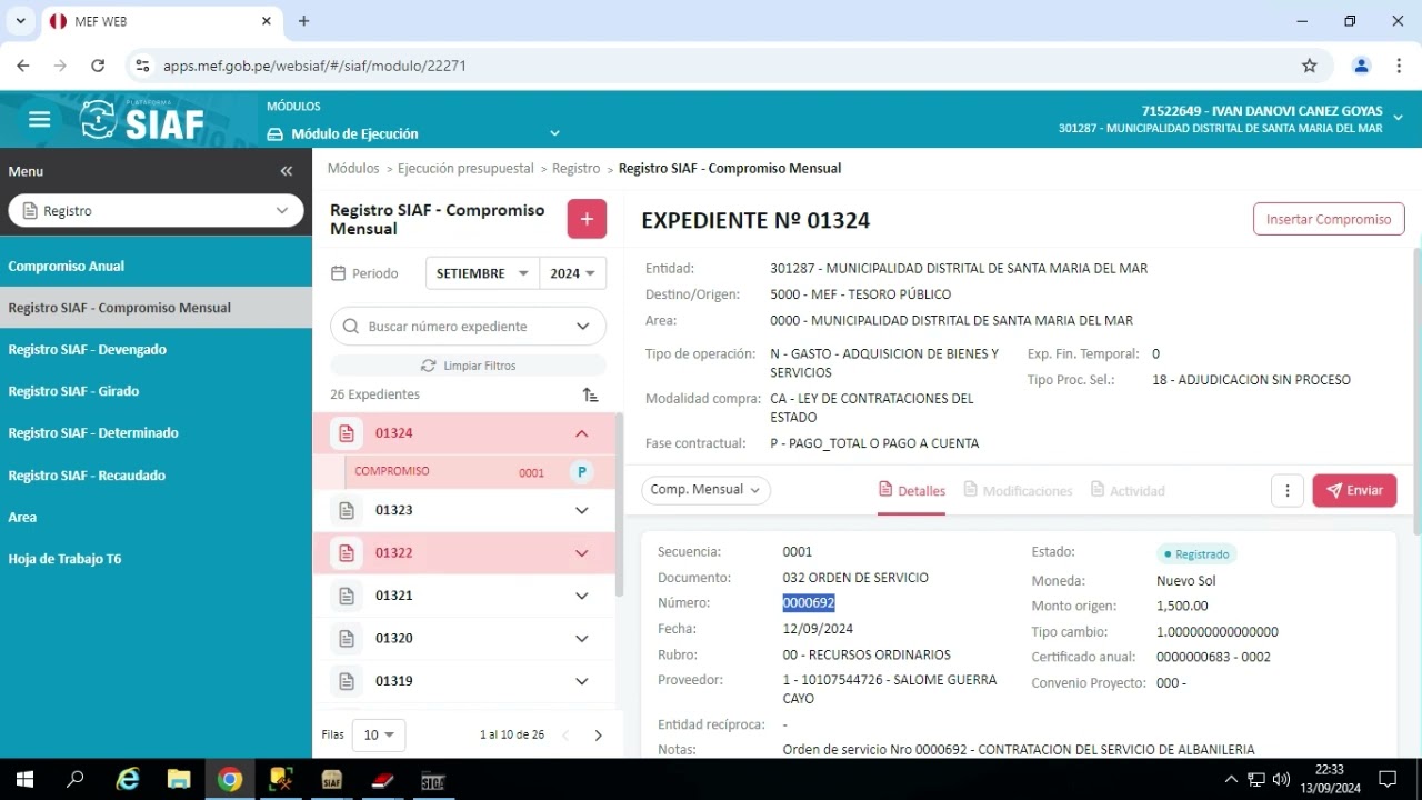 Registro del Compromiso Mensual con interfaces SIGA al SIAF Plataforma Web MEF LANDING