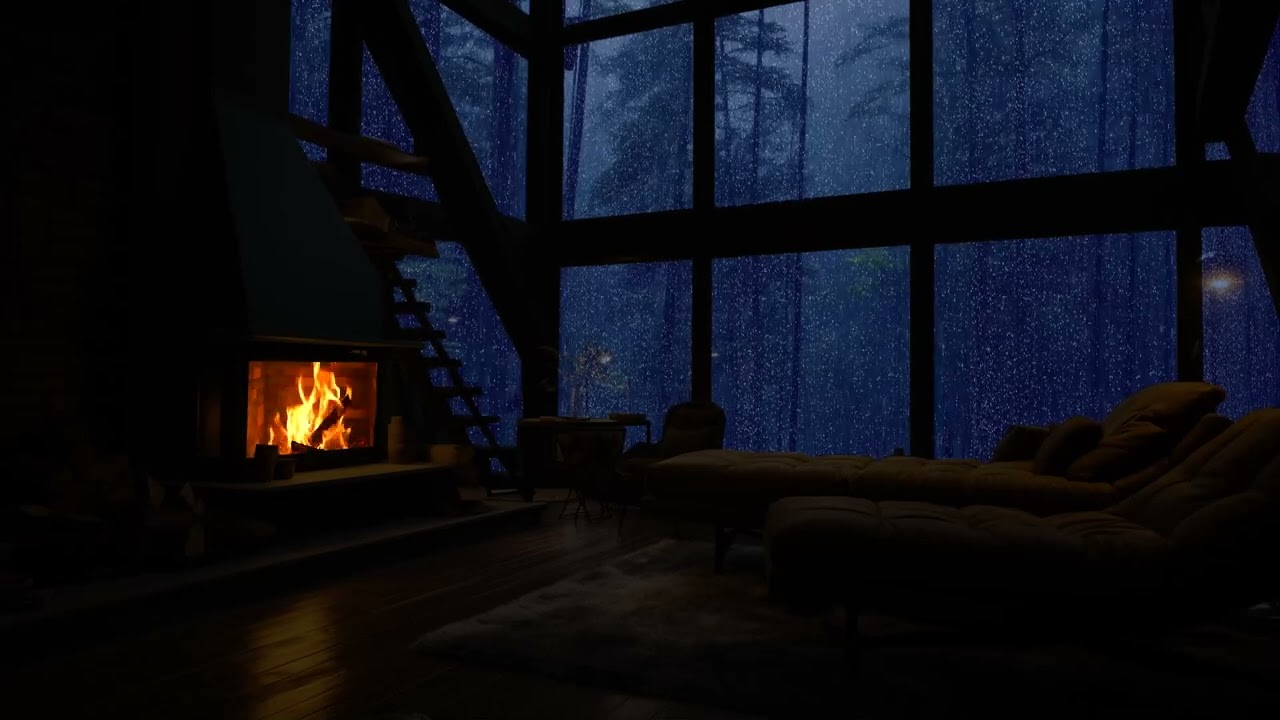 Cozy Loft Cabin in the Rainy Forest 🌧🔥 Fireplace Sounds for Sleep, Relax & Sweet Dreams