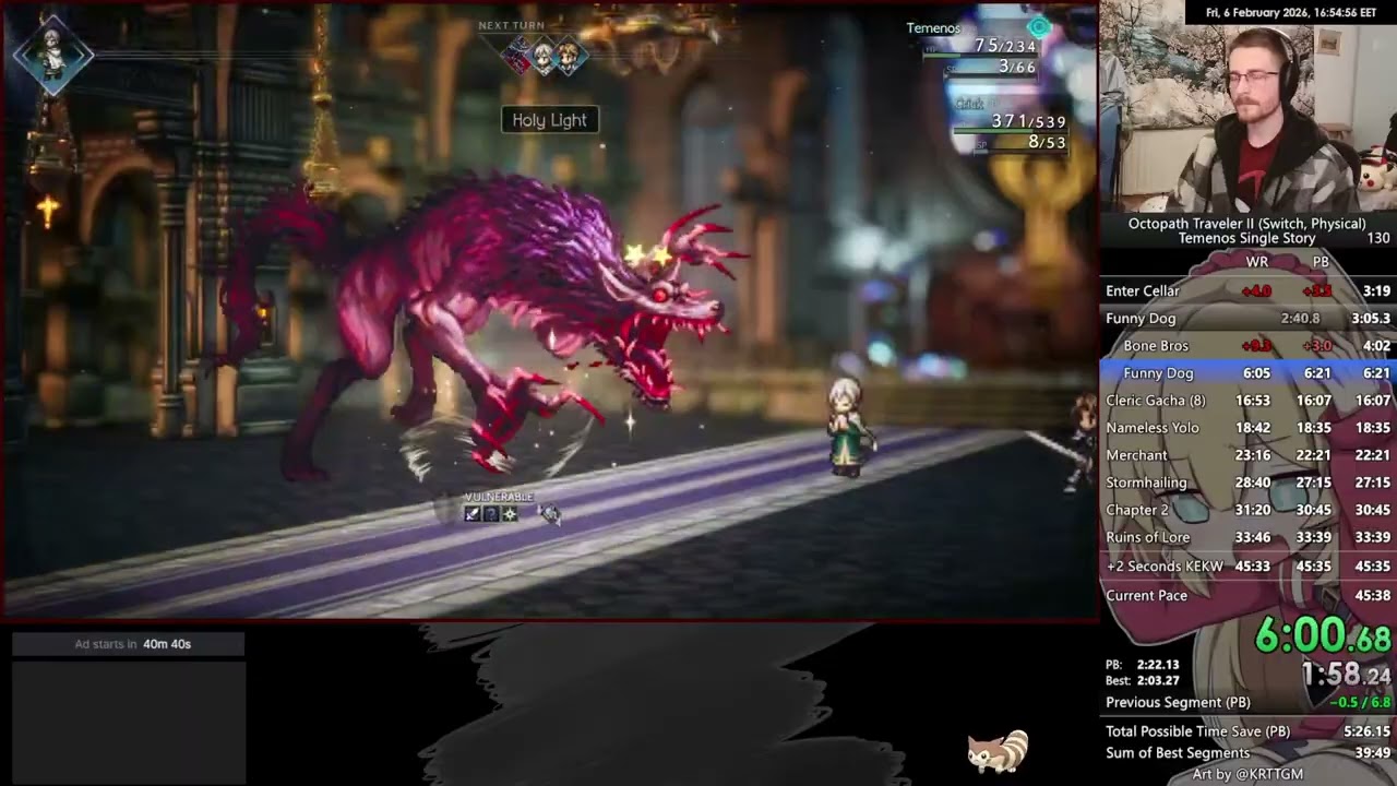 [Current WR] PB 44:12 | Temenos Single Story - Octopath Traveler II (Switch, Physical) speedrun