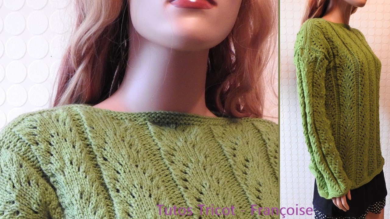 Tuto Tricot pull Femme ajouré 38/40 (42/44) facile point mousse & point ajouré
