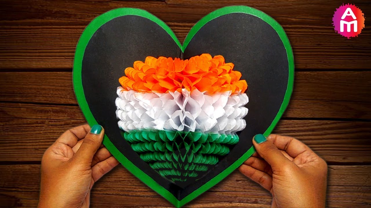 DIY 3D Heart Shape ❤️💚 Tricolour Pop Up Card |  Independence Day Greeting Card |  Artsy Madhu 30