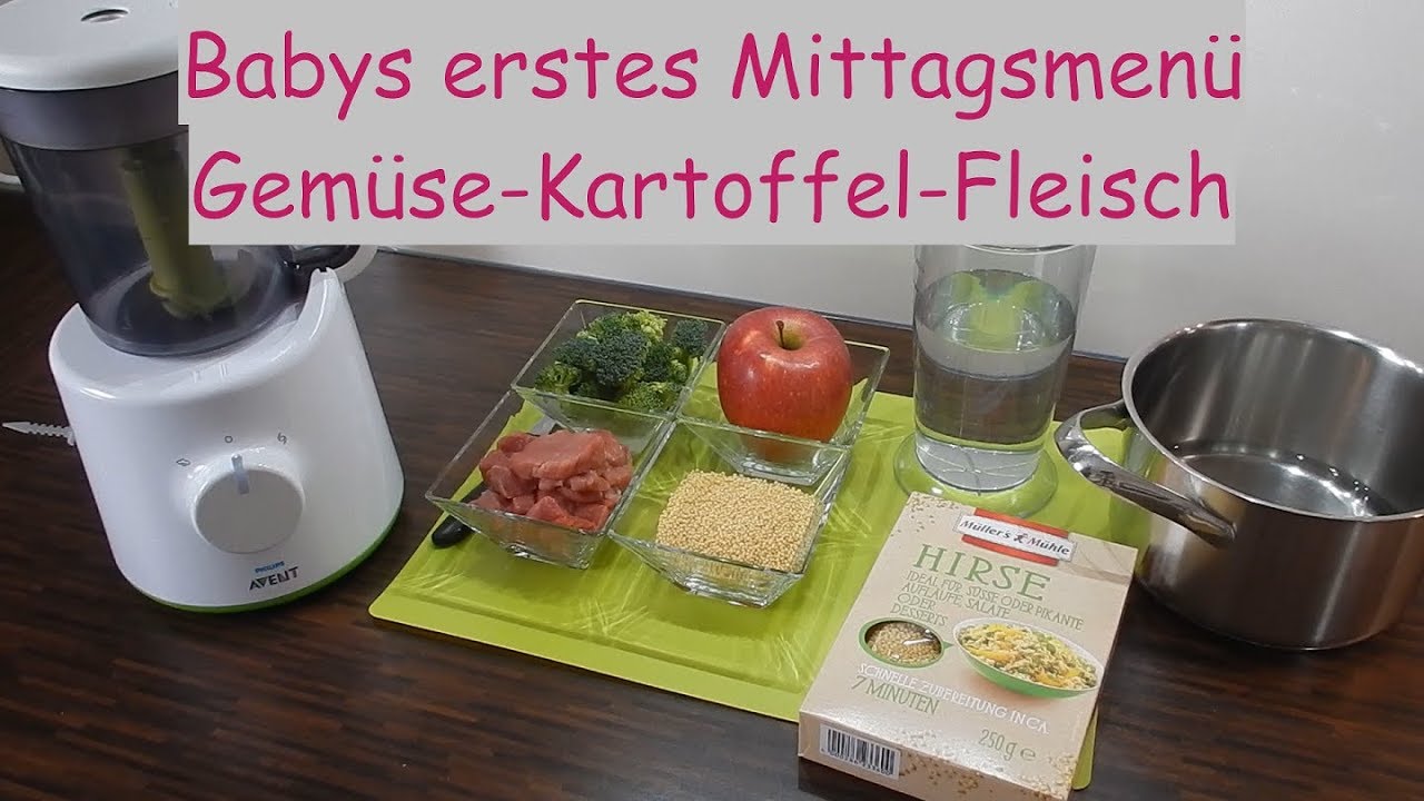 Babybrei, Beikost Mittagsbrei | Menü: Gemüse Kartoffel Fleisch ~ Brokkoli-Hirse-Schweinefilet-Apfel