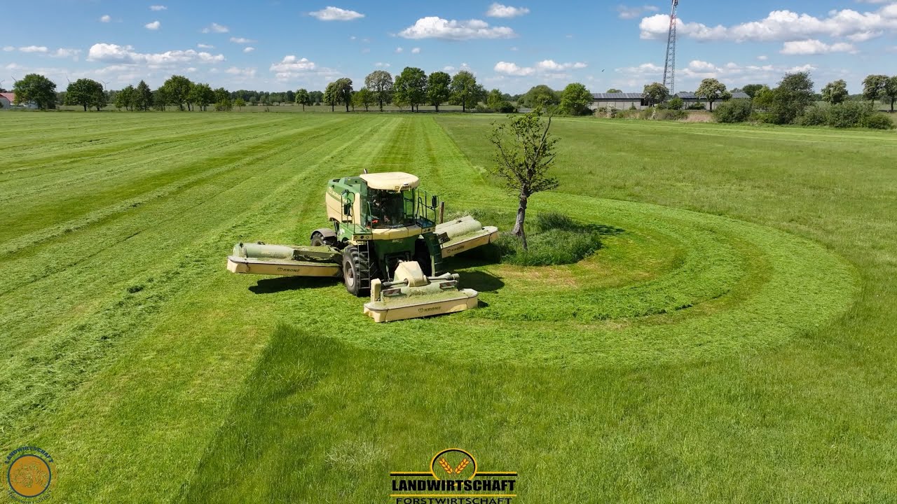 Aber den Baum lässt du stehen! Gras mähen Krone BIG M Grünlandernte Heu & Silage Produktion