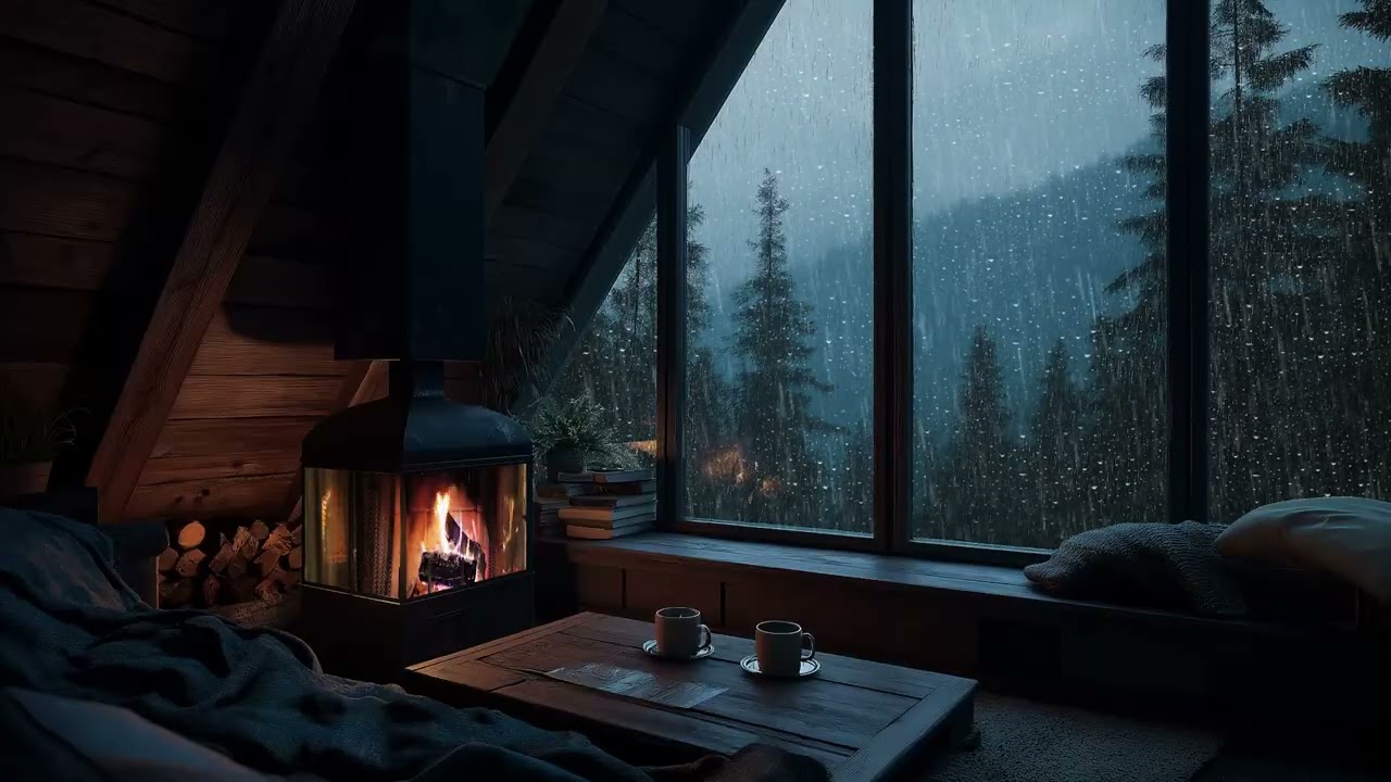 Gentle Rain & Crackling Fireplace 🔥 Winter ASMR for Deep Sleep (3 Hours)
