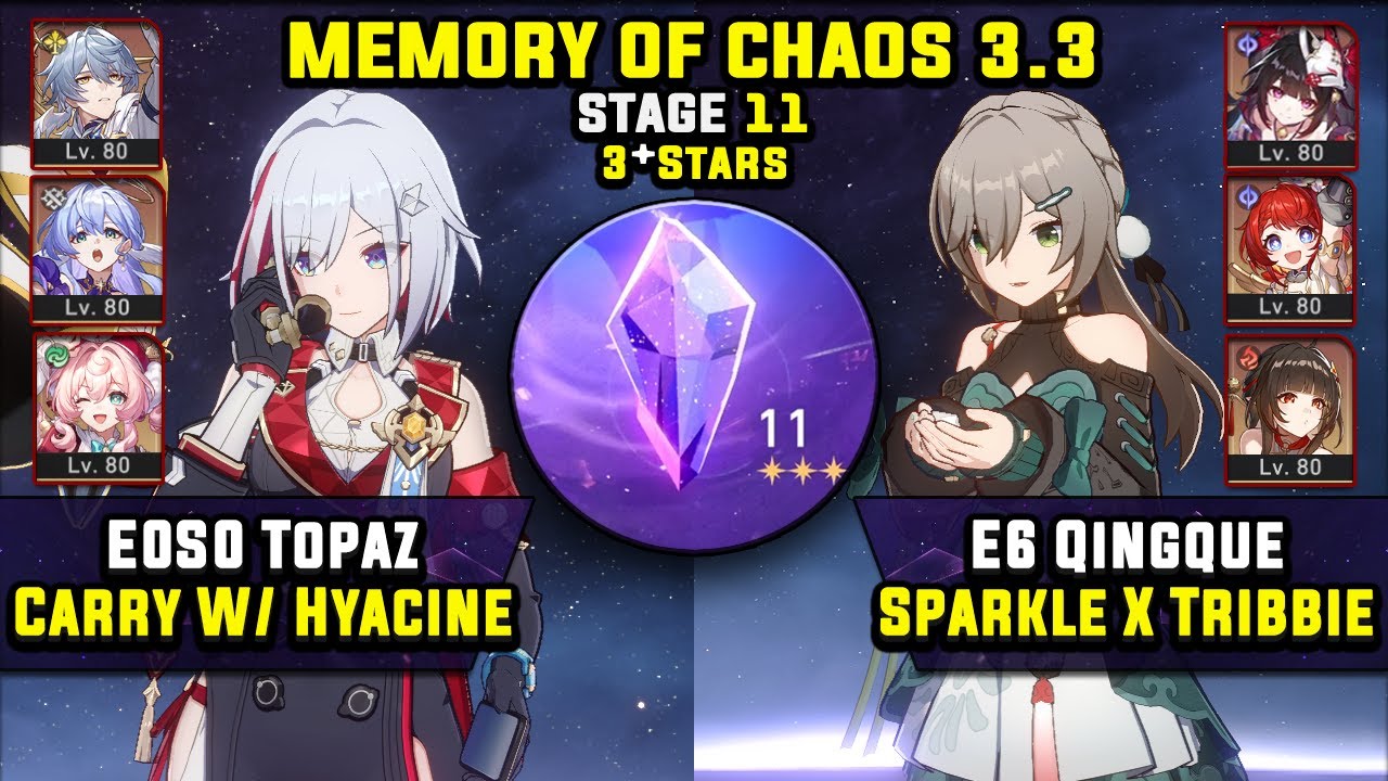 E0 Topaz Carry W/ Hyacine & E6 Qingque Carry (3 Stars) Memory Of Chaos 11 Honkai Star Rail 3.3
