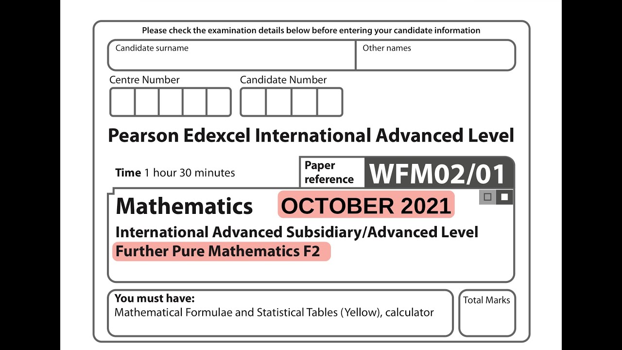 Математика по программе Edexcel IAL - F2 - Октябрь 2021 г.