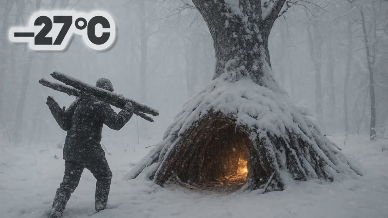 Surviving a −27°C (−17°F) Blizzard | Alone in a Hot Tent- no sleeping bag 