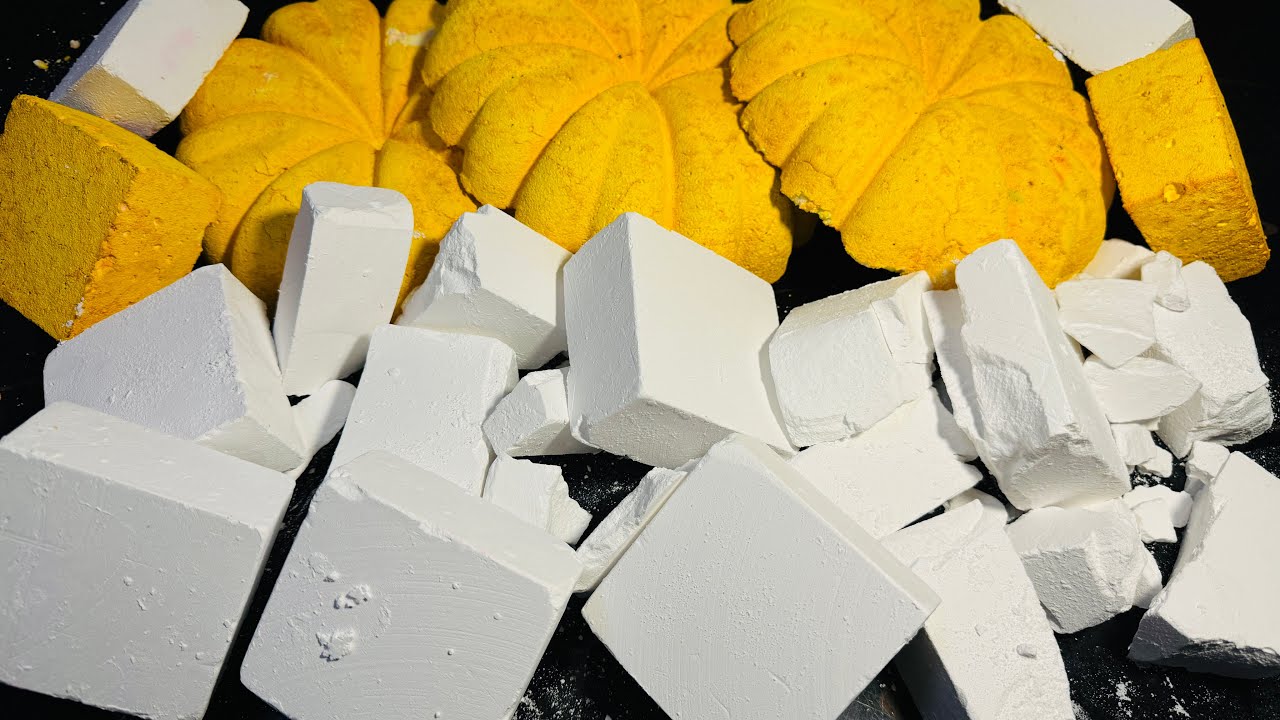 Yellow Crispy Pumpkin Shape Chalk ASMR Crush | Fresh Plain Gym Chalk Block Crush 