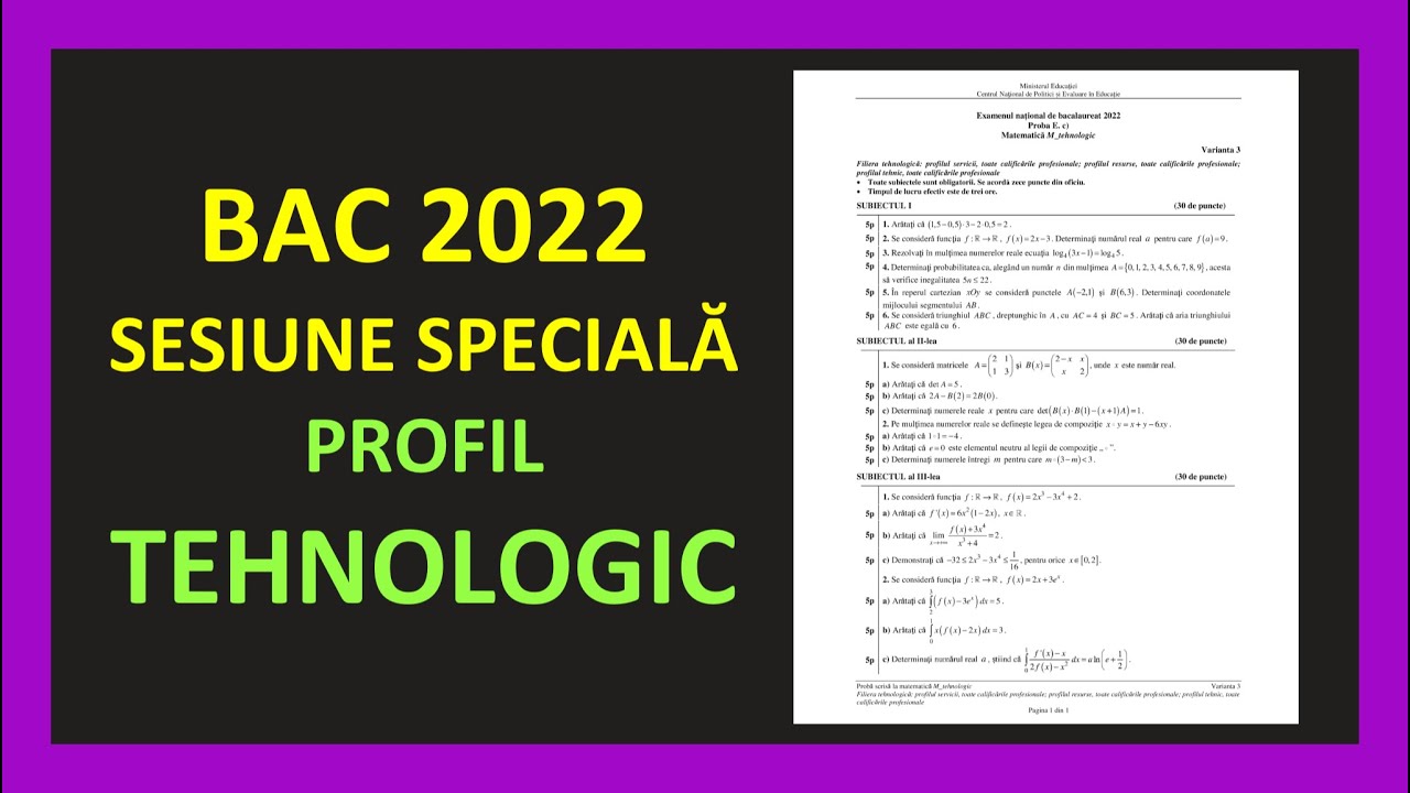 Bacalaureat matematica profil tehnologic 2022 bac mate m2 subiectul 1 2 3 Invata Matematica Usor