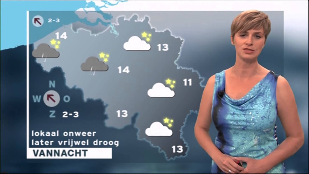 Weervrouw Sabine Hagedoren op 20 mei 2014 met weerbericht voor Vlaanderen