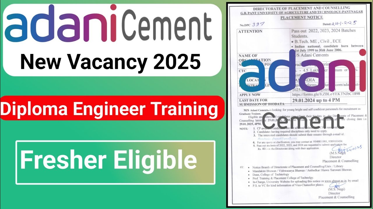 Adani Cement recruitment 2025 | Diploma Fresher