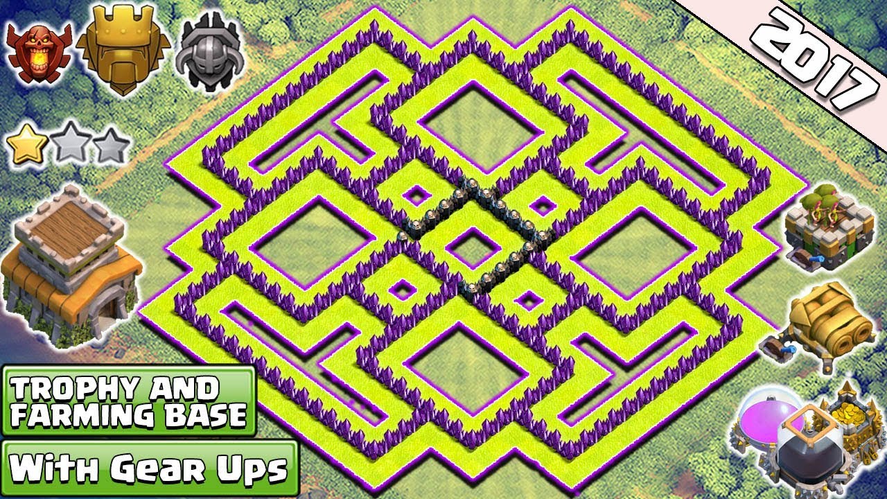 New 'BEST' Town Hall 8 (TH8) TROPHY/Farming Base Design!! With Gear Up Cannon & Archer Tower - COC