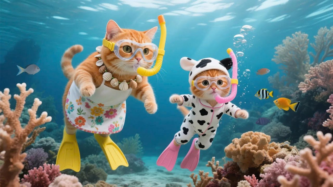 Ginger Discovers a Magical Coral World with Mama Cat Under the Sea 🐾🌊🐠 | Funny Cat Videos