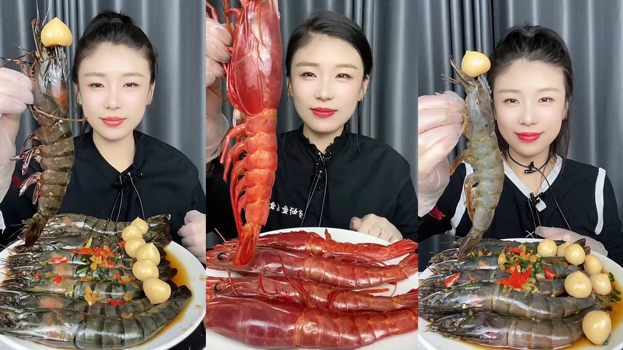 【Yummy】Black tiger shrimp + Red devil shrimp + Thai shrimp🦐🌶🍋🧄#mukbang#asmr#Seafood