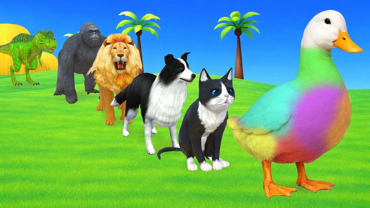 Colorful 3D Animals Slide Game | Cat Dog Lion Gorilla Dinosaur Playground Fun | Funny 3d Animals