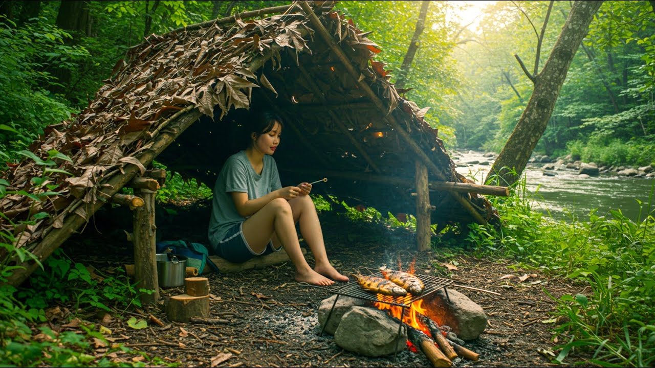 Solo Survival in Warm and Cozy Shelter - Survival Trick for Catching Natural Fish in Forest