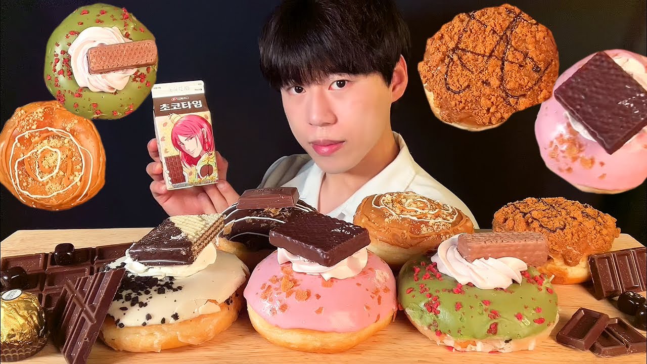 SUB)크리스피크림도넛 먹방 asmr 로아커와의 만남 아주 칭찬해요~! Krispy Kream Doughnut MUKBANG