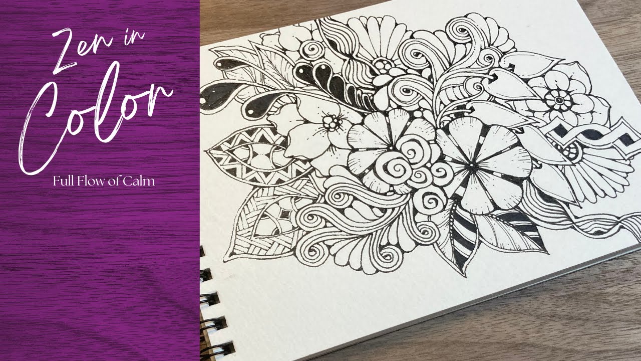 Black Ink Zentangle Meditative Art in Monochrome