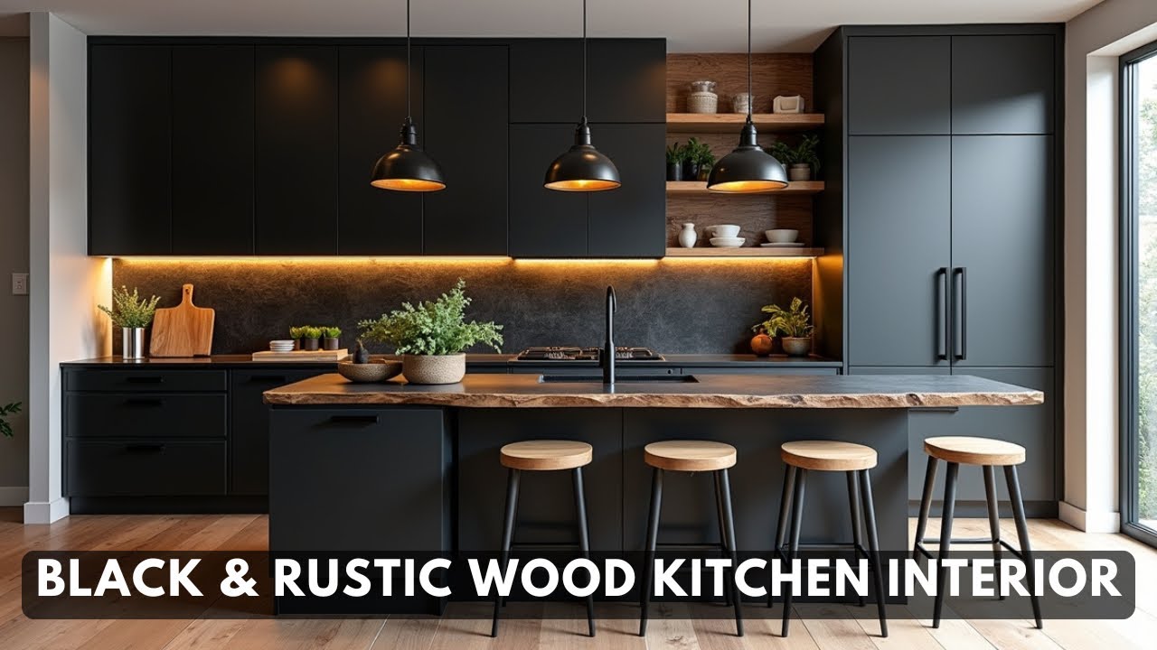 A Modern Black & Rustic Wood Kitchen | Sleek Meets Natural Charm with Bold  Elegancy