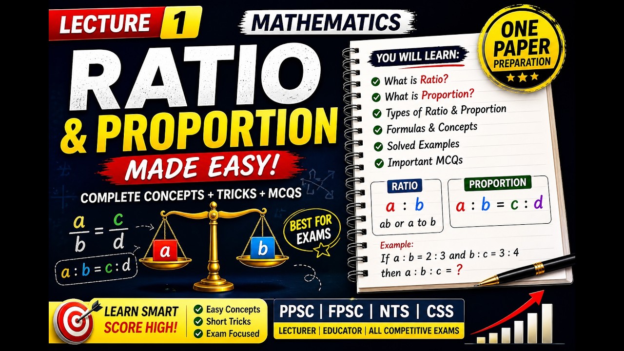 Ratio & Proportion Lecture 1 | Mathematics for PPSC FPSC | One Paper Preparation