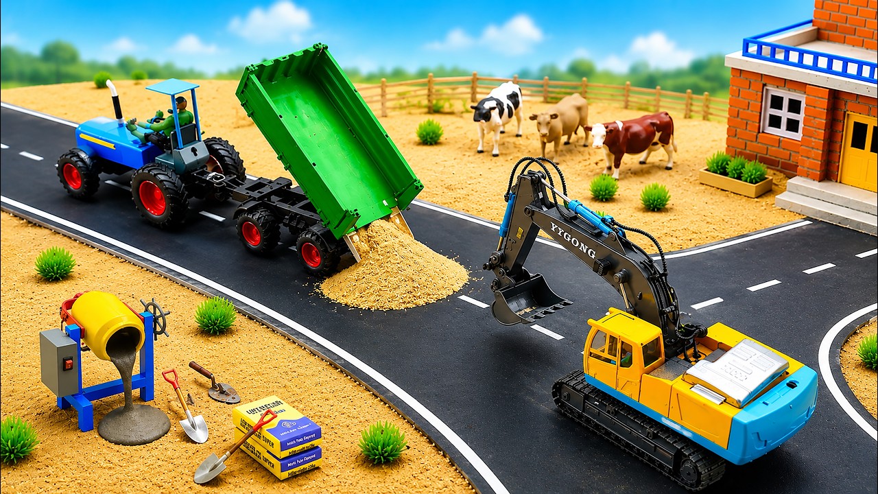 DIY Mini Tractor Builds a Strong Modern Concrete Road for Farm | Construction Science Project