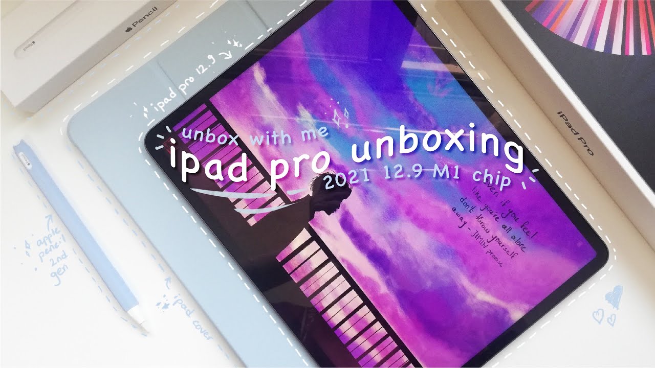 ☁️ ipad pro 12.9 M1 chip 2021 asmr unboxing 📦 + apple pencil 2 & accessories ✨🍏