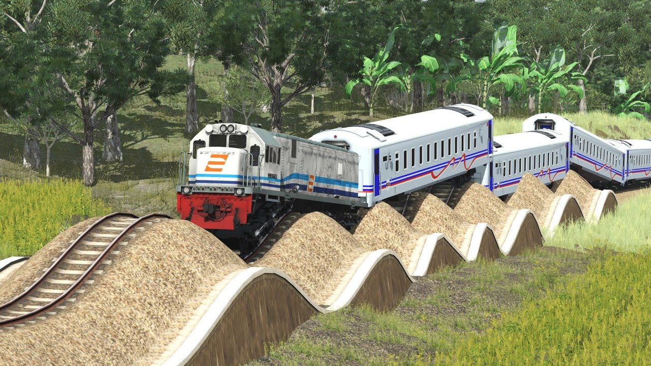 kereta api melewati polisi tidur dan rel oleng | train goes through speed bumps and tracks swerve #2