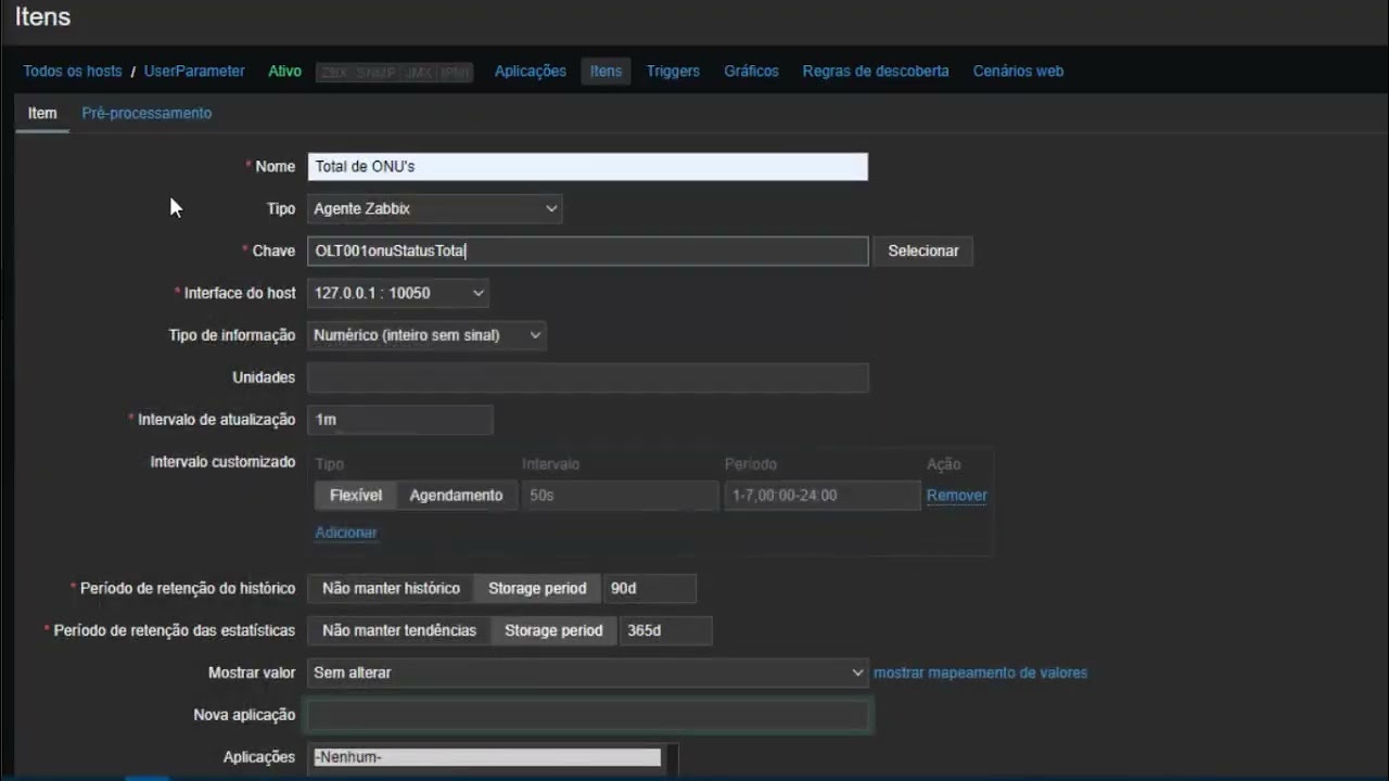 084 - Zabbix 5 - Fiberhome - Quantidade de ONUs Online Offline e LOS