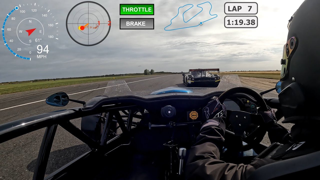 Ariel Atom 4 catching Radical RXC - Bedford - 7 Aug 25 - Racebox Dashware GoPro 