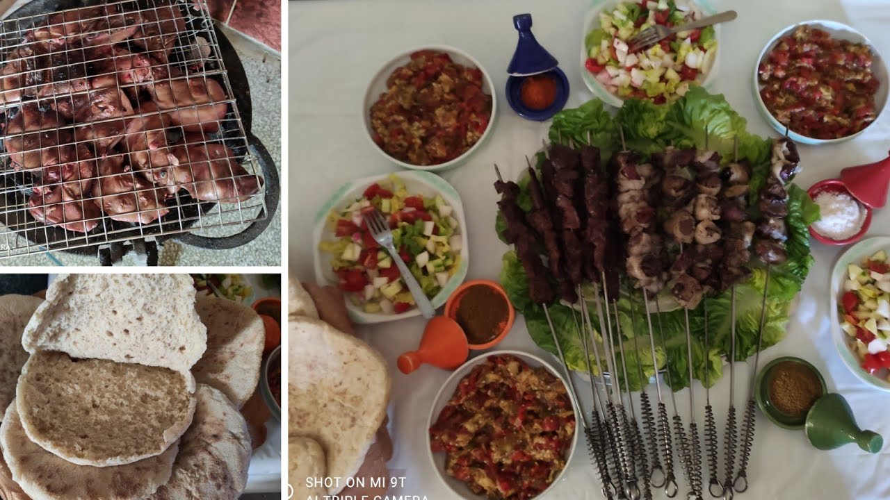 قطبان الكبدة والقلب ديال بيبي بطريقة (الشوى) الغنمي كيجيو رائعين ولذاذ 😋مع بعض المقبلات