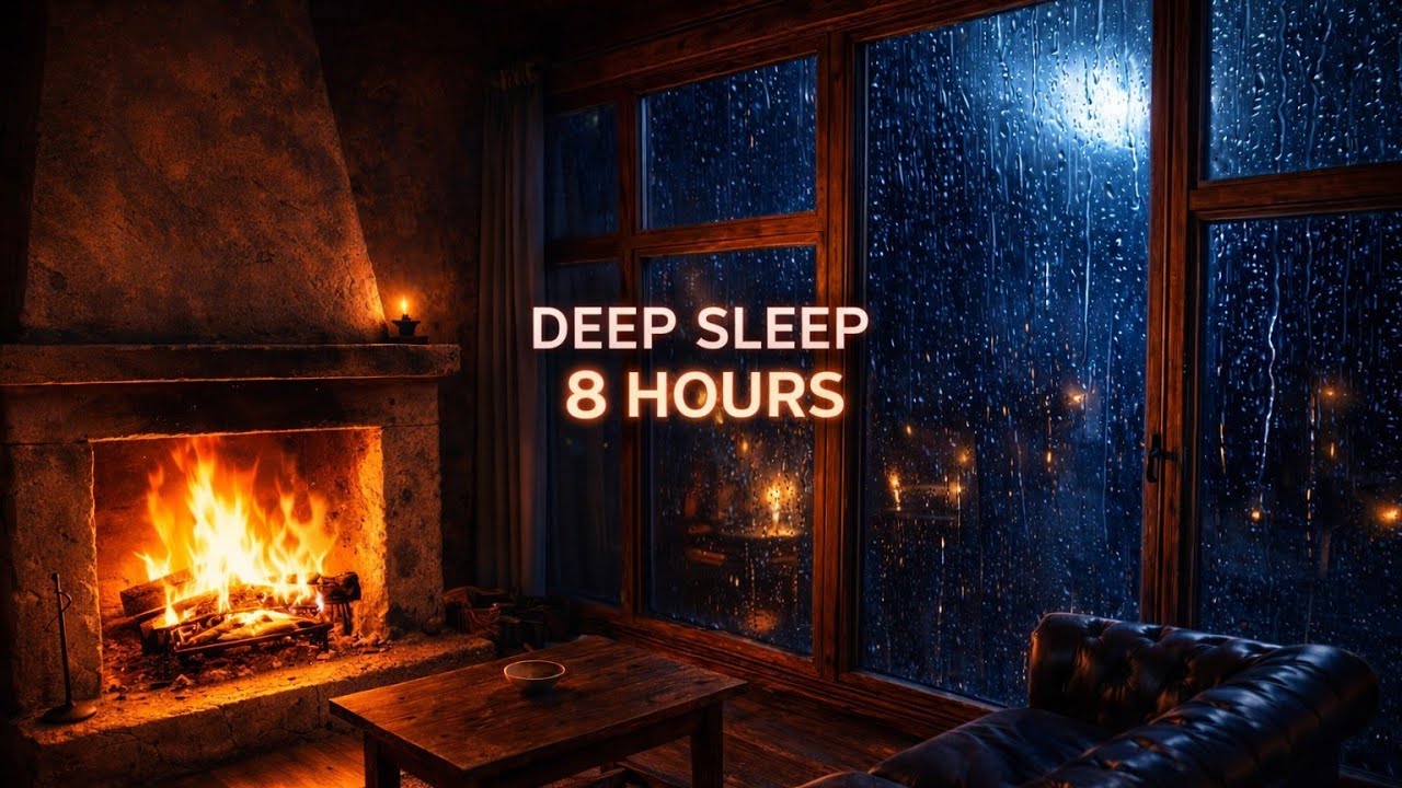8 Hours Cozy Fireplace & Winter Storm Sounds