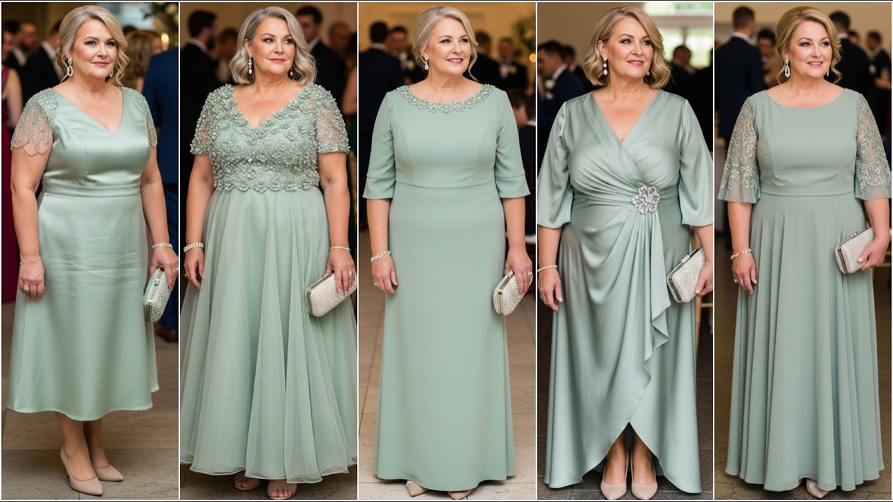 Sage Green Plus Size Mother of the Bride Dresses That Hide Belly & Look Elegant for Wedding